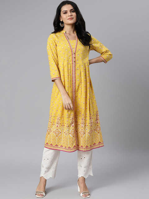 

QOMN Women Yellow & Red Ethnic Motifs Printed Kurta