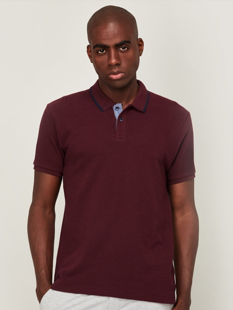 

CODE by Lifestyle Men Burgundy Cotton Polo Collar Slim Fit T-shirt