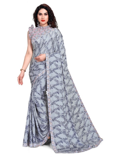 

MIRCHI FASHION Grey & Blue Printed Bagh Saree