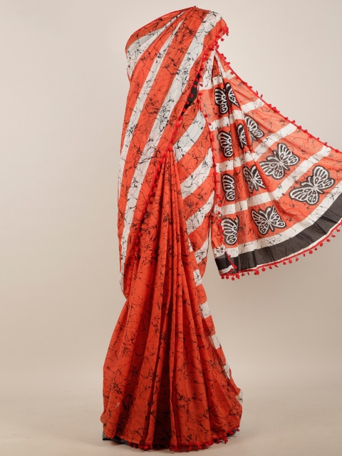 

Pothys Orange & Black Abstract Printed Saree