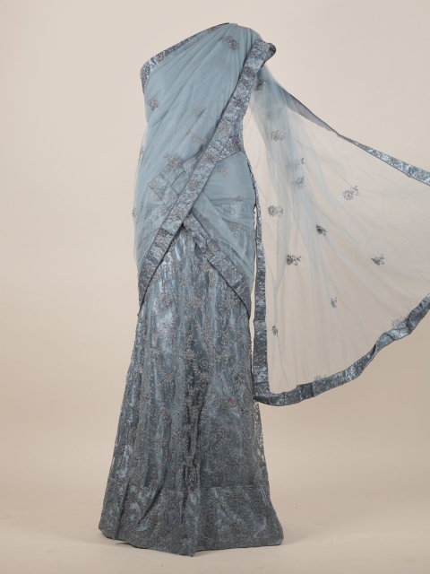 

Pothys Grey & Silver-Toned Embellished Net Half Saree
