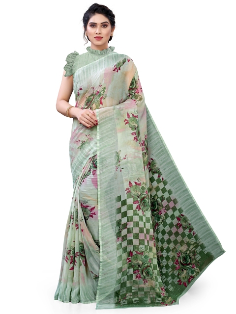 

KALINI Green & Pink Floral Printed Bagh Saree
