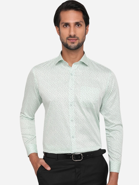 

Greenfibre Men Green Slim Fit Printed Pure Cotton Formal Shirt