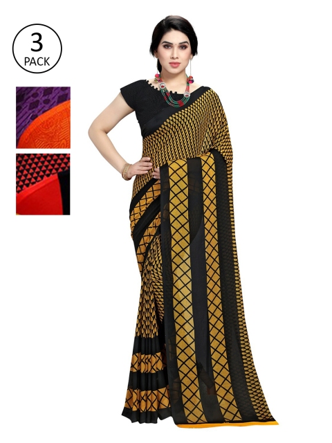 

KALINI Pack Of 3 Printed Saree, Orange