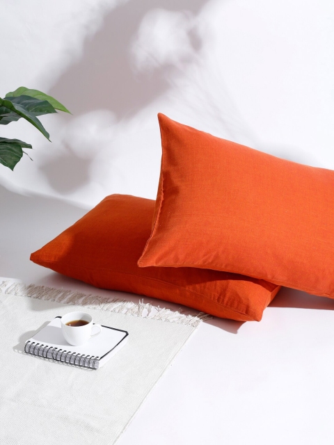 

Fabindia Set Of 2 Rust-Coloured Solid Cotton Pillow Covers