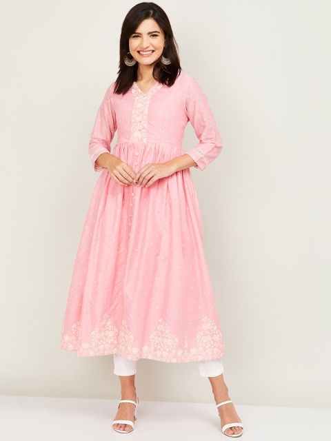 

Melange by Lifestyle Women Pink Cotton Ditsy Ethnic Printed Anarkali Kurta