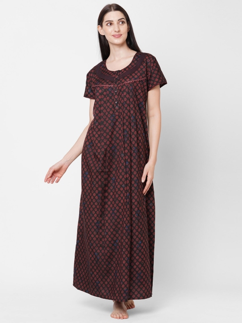 

Sweet Dreams Women Brown Printed Cotton Maxi Nightdress