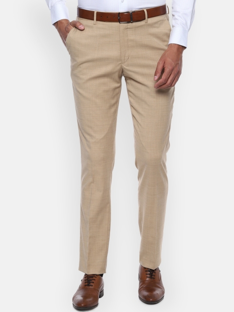 

Luxure by Louis Philippe Men Beige Textured Slim Fit Formal Trousers