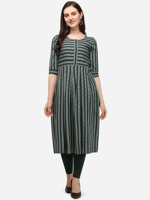 

Yuvraah Multicoloured Striped Pleated Kurti, Multi