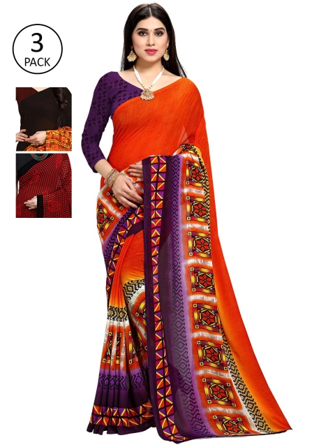 

KALINI Pack Of 3 Printed Sarees, Orange