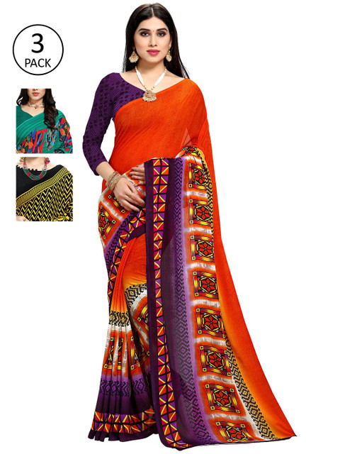 

KALINI Women Multi Colored Set of 3 Printed Poly Georgette Sarees