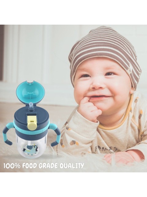 

GUCHIGU Unisex Kids Teal Blue & Transparent Solid Sipper Bottle Sippy Cup With Straw & Handle