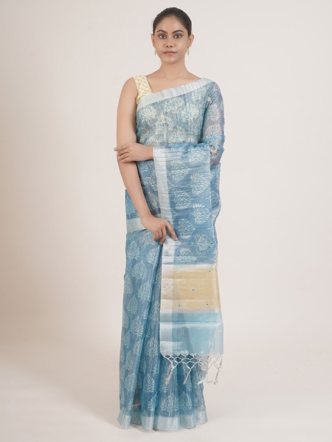 

Pothys Blue & Off White Ethnic Motifs Tissue Saree