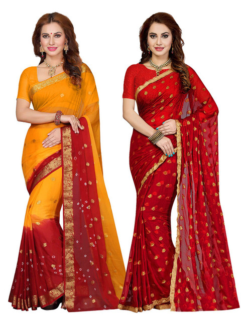 

KALINI Pack Of 2 Red & Yellow Bandhani Saree