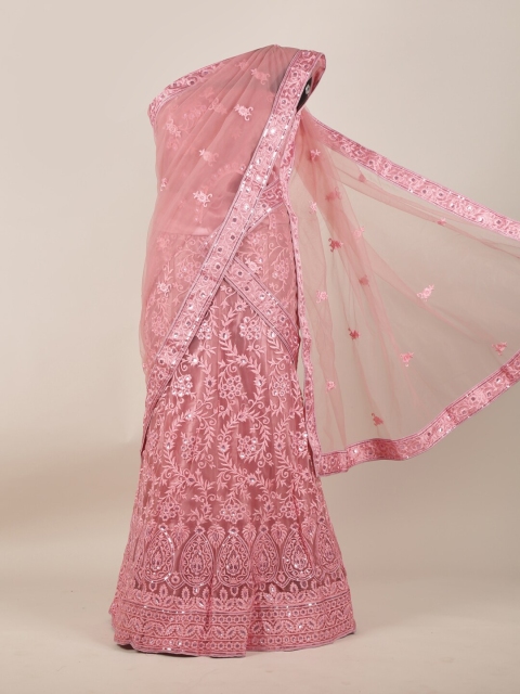 

Pothys Pink Paisley Net Heavy Work Half Lehenga Saree