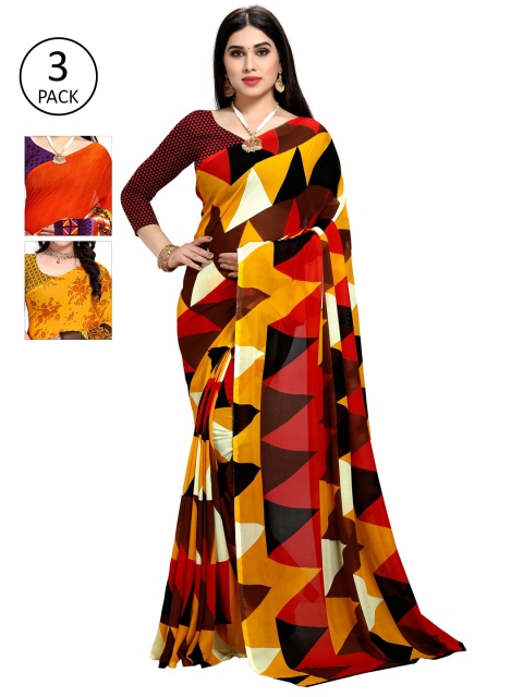 

KALINI Pack Of 3 Printed Saree, Red