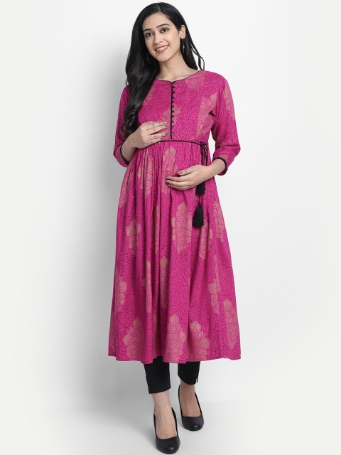 Aaruvi Ruchi Verma Women's Pink Floral Maternity Kurta