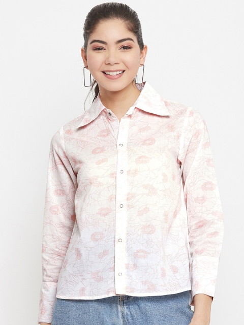 

SECRETS BY ZEROKAATA Cream-Coloured Floral Shirt Style Top
