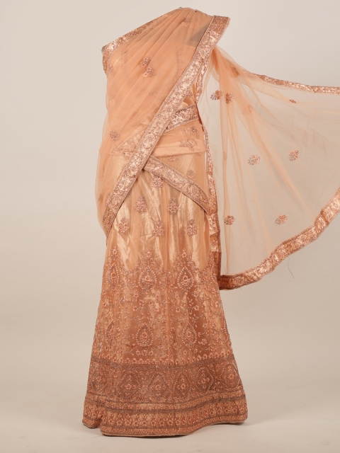 

Pothys Peach-Coloured Ethnic Motifs Embellished Net Half Saree
