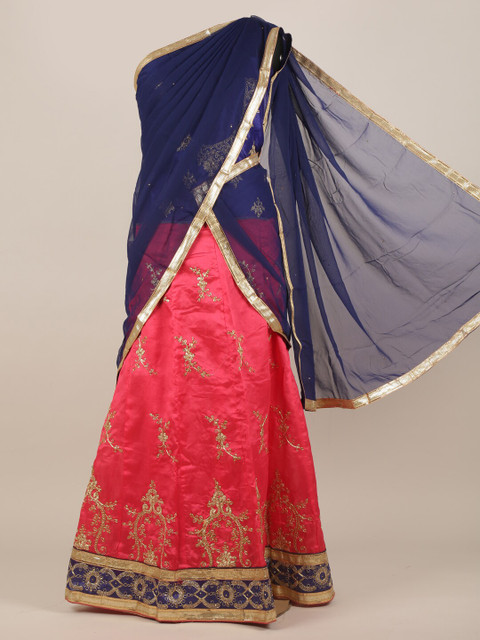 

Pothys Navy Blue & Pink Embellished Half Lehenga Saree