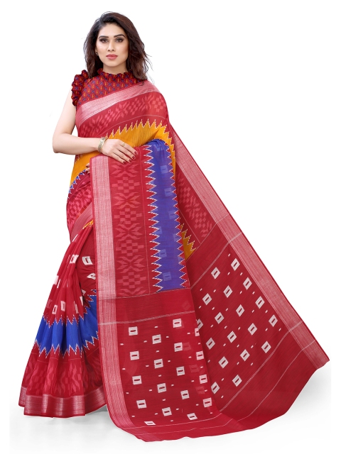 KALINI Red & Blue Abstract Printed Saree