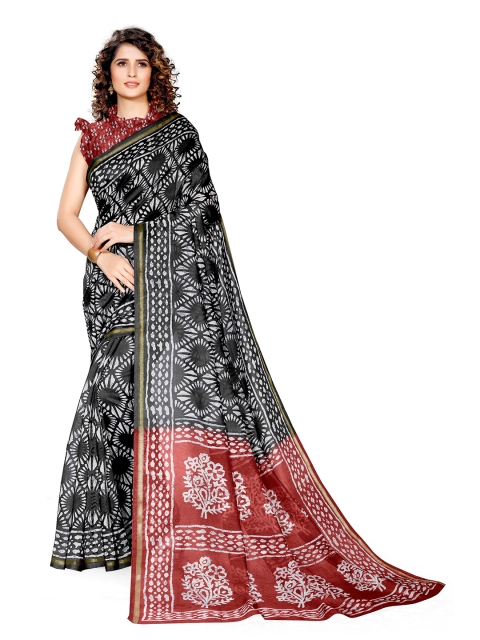 

KALINI Black & Red Batik Printed Saree