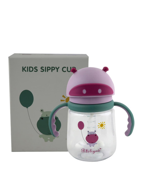 

GUCHIGU Unisex Kids Purple & Transparent Solid Sipper Bottle Sippy Cup With Straw & Handle