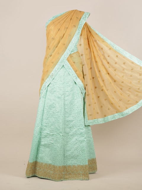 

Pothys Turquoise Blue & Cream-Coloured Embellished Saree