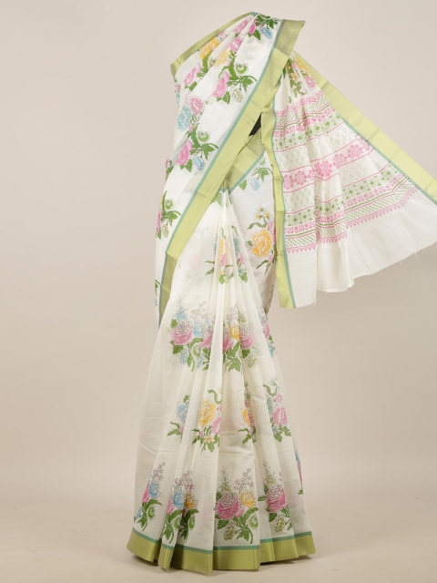 

Pothys White & Green Floral Printed Saree