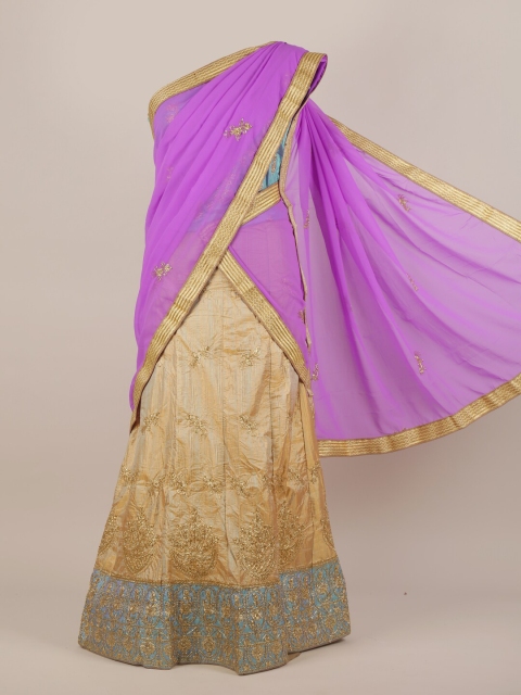 Pothys Lavender & Gold-Toned Ethnic Motifs Beads and Stones Half Saree