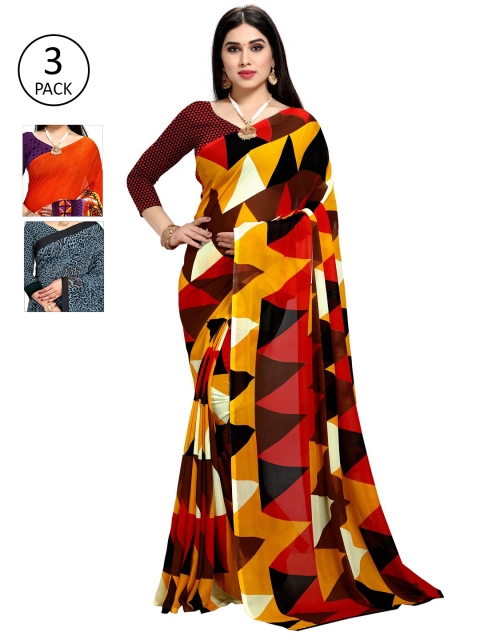 

KALINI Pack Of 3 Printed Saree, Red