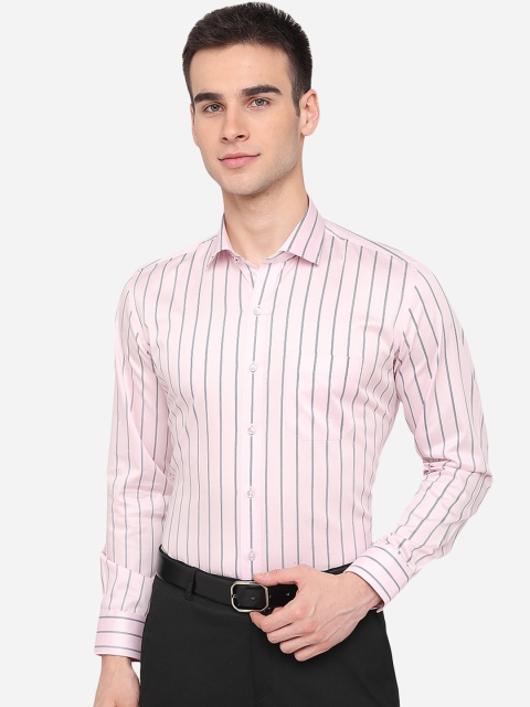 

Greenfibre Men Pink Slim Fit Striped Pure Cotton Formal Shirt
