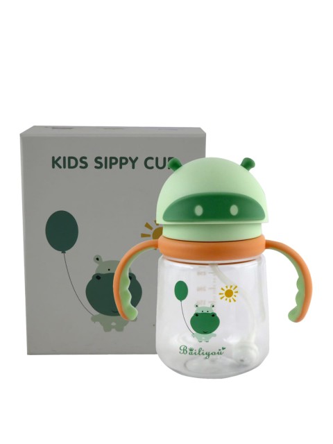 

GUCHIGU Unisex Kids Sea Green & Orange Solid Sipper Bottle Sippy Cup With Straw & Handle