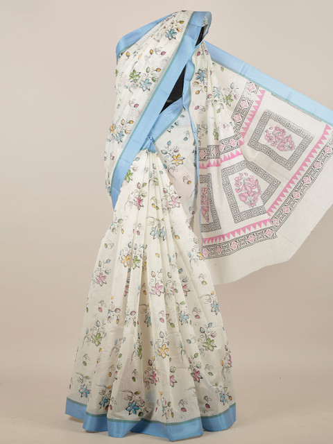 

Pothys White & Pink Floral Printed Saree