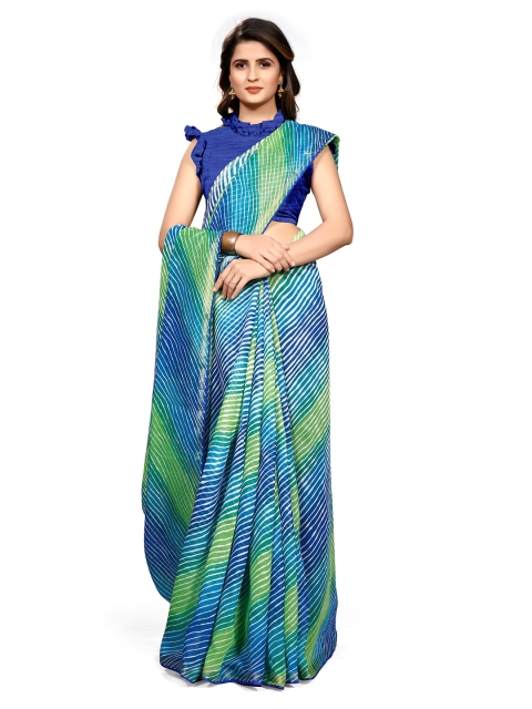 

KALINI Blue & Green Leheriya Saree