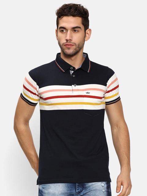 

V2 Value & Variety Men Navy Blue Striped Polo Collar T-shirt