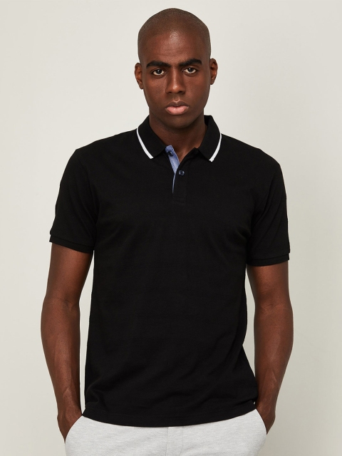 

CODE by Lifestyle Men Black Cotton Polo Collar Slim Fit T-shirt