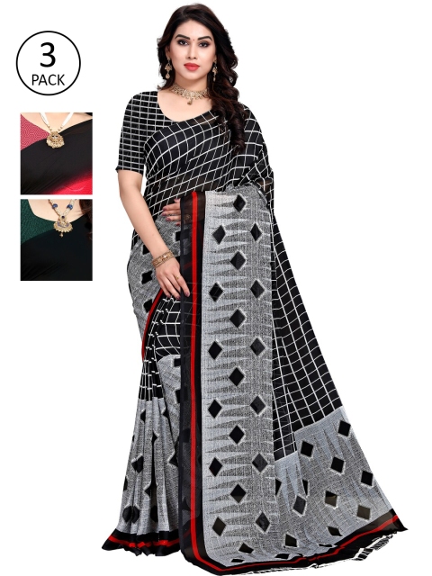

KALINI Pack Of 3 Printed Sarees, Pink