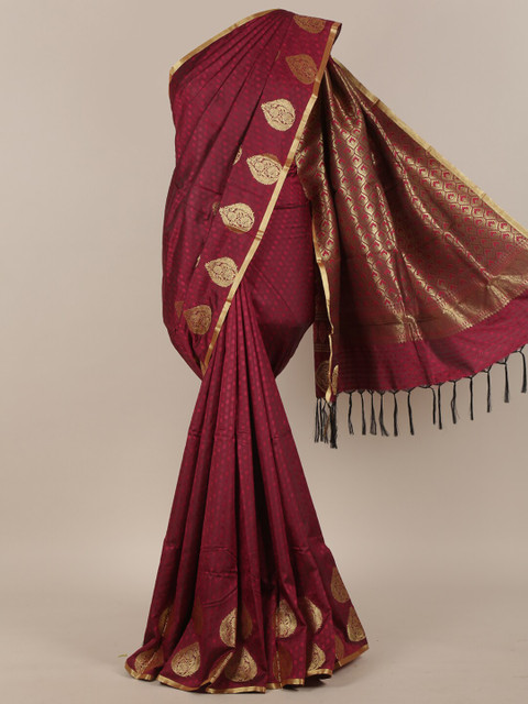

Pothys Maroon & Gold-Toned Woven Design Zari Art Silk Saree