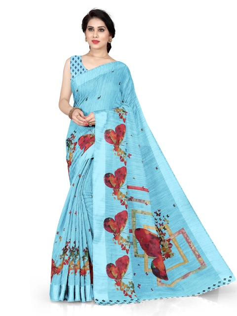 

KALINI Women Turquoise Blue & Red Printed Poly Cotton Saree