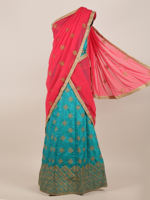 

Pothys Pink & Blue Ethnic Motifs Half and Half Saree