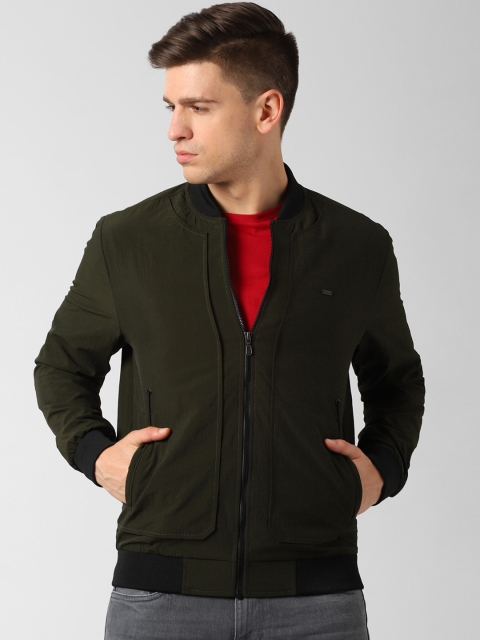 

Peter England Casuals Men Olive Green Solid Bomber Jacket