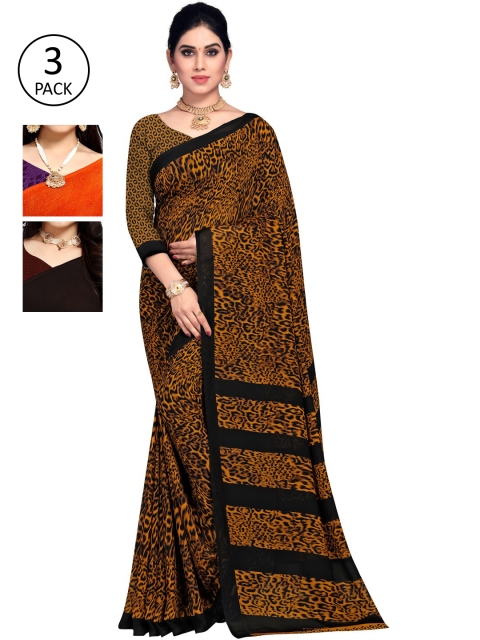 

KALINI Women Pack of 3 Multicolor Poly Georgette Printed Saree, Orange