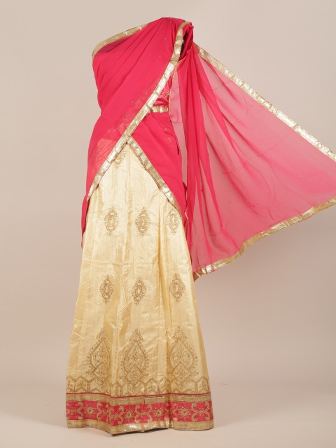 

Pothys Cream-Coloured & Red Ethnic Motifs Embellished Half Saree