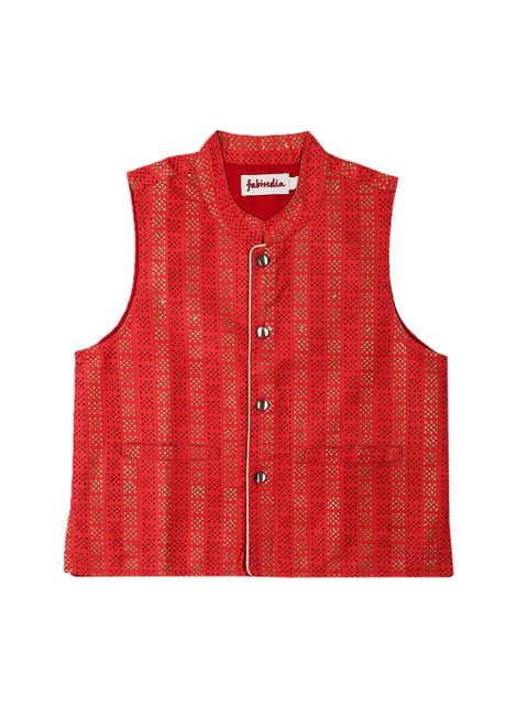 

Fabindia Boys Red Woven-Design Nehru Jacket