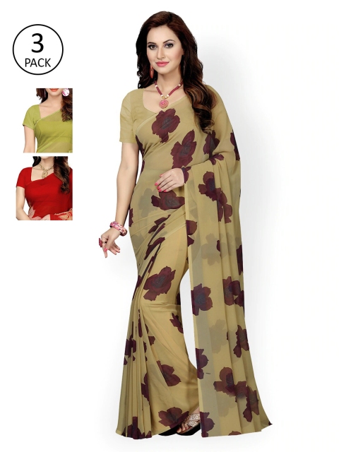 

KALINI Pack Of 3 Multicoloured Printed Sarees, Red