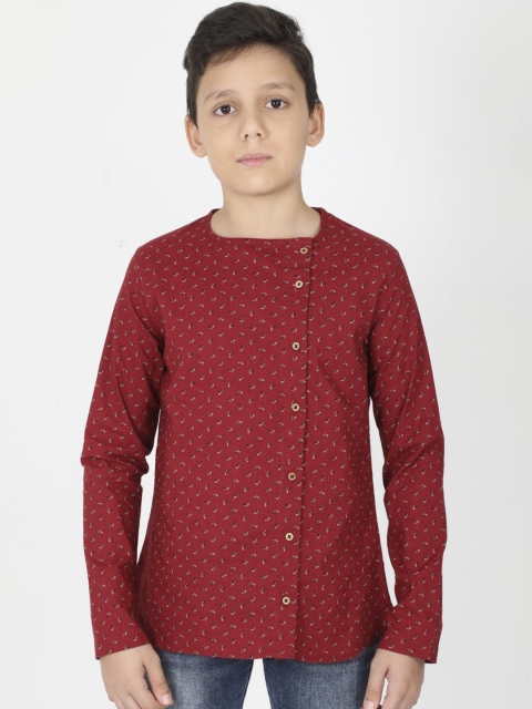 

MANET Boys Maroon Pure Cotton Printed Casual Shirt