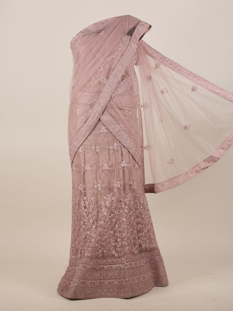 

Pothys Nude Pink Embroidered & Stoned Net Half Saree