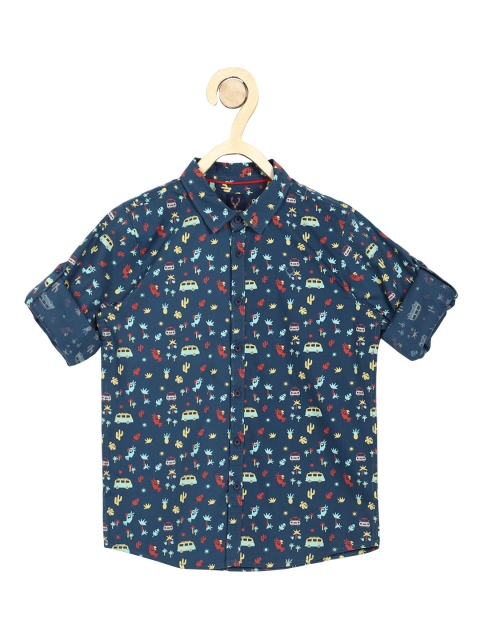 

Allen Solly Junior Boys Navy Blue & Red Slim Fit Printed Pure Cotton Casual Shirt