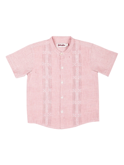 

Fabindia Boys Peach-Coloured Geometric Embroidered Pure Cotton Casual Shirt